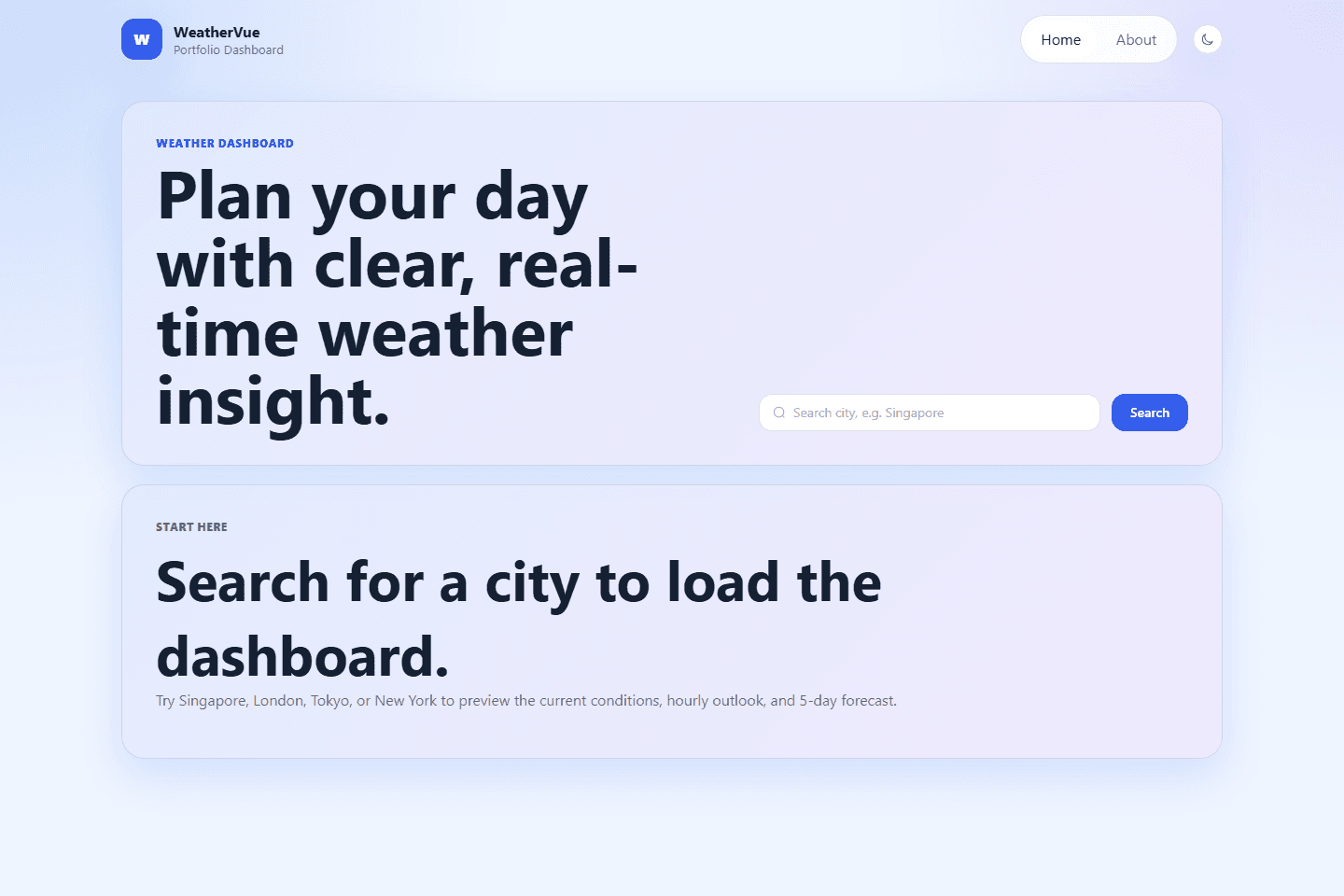 Vue Weather Dashboard live app screenshot